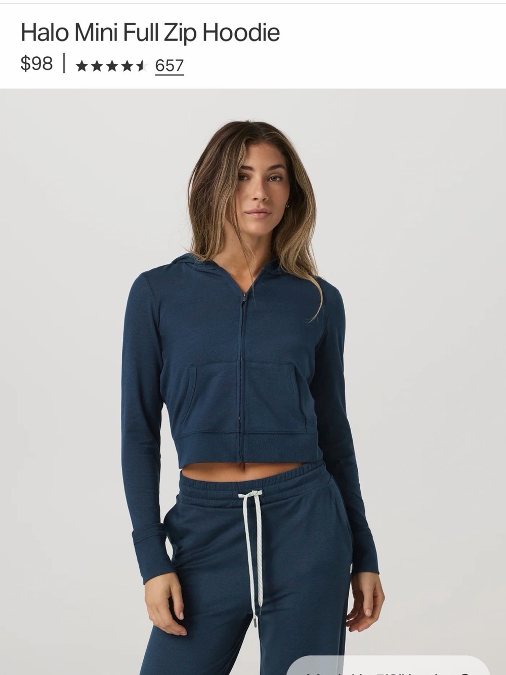Vuori Halo Mini Full Zip Hoodie - Navy Blue XS